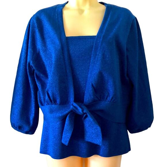 Michelle Antonelli 2pc Blue Sparkle Knit Top Set Woman Size Large Embellished - Picture 1 of 13